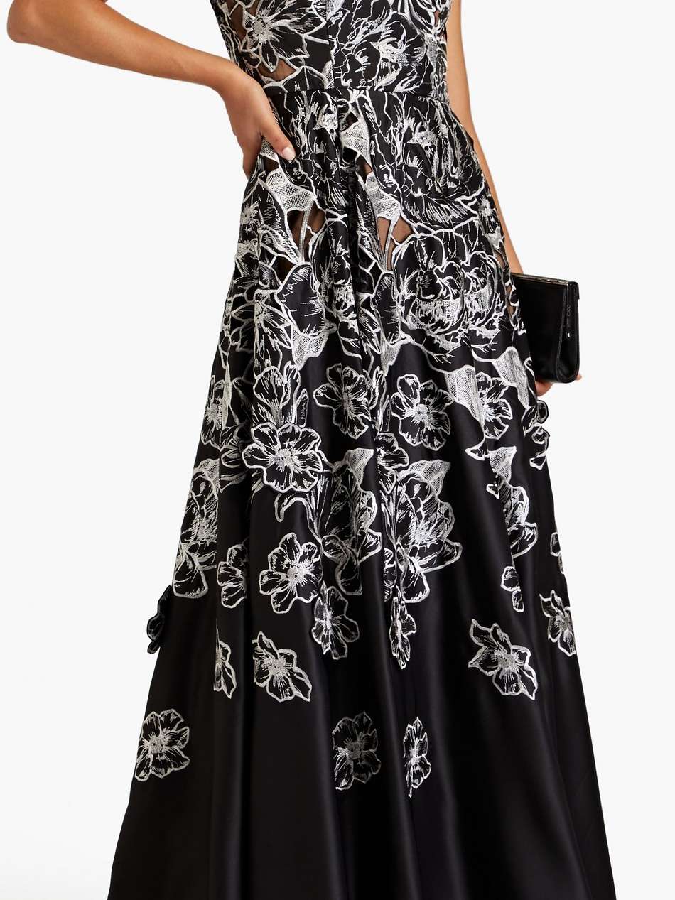 one-shoulder embroidered duchesse-satin gown