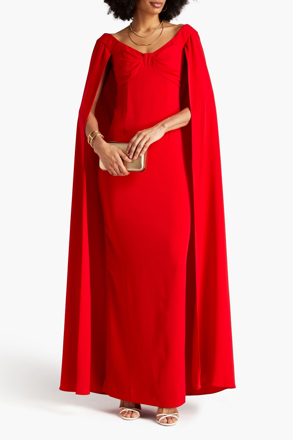 Shop Marchesa Notte Cape-effect Crepe Gown In Red