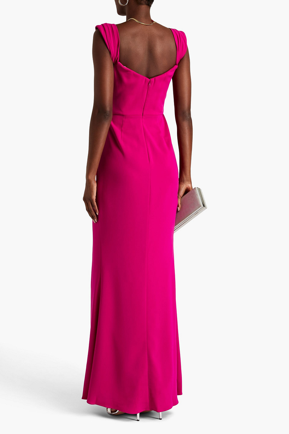 Shop Marchesa Notte Appliquéd Draped Crepe Gown In Magenta