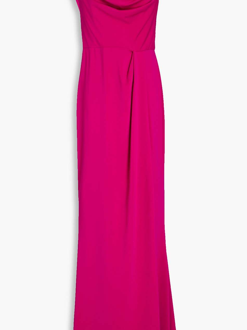 appliquéd draped crepe gown
