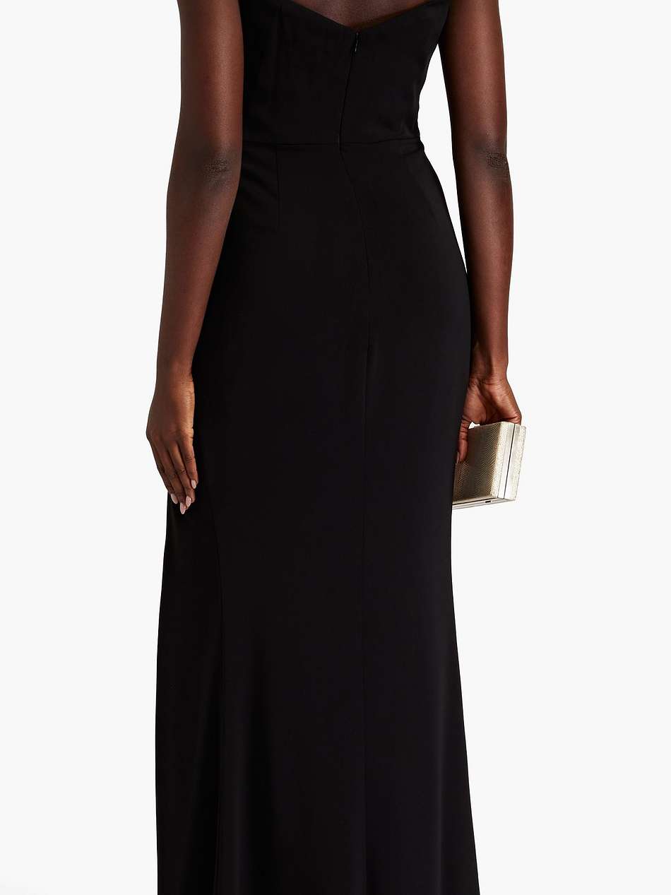 appliquéd draped crepe gown
