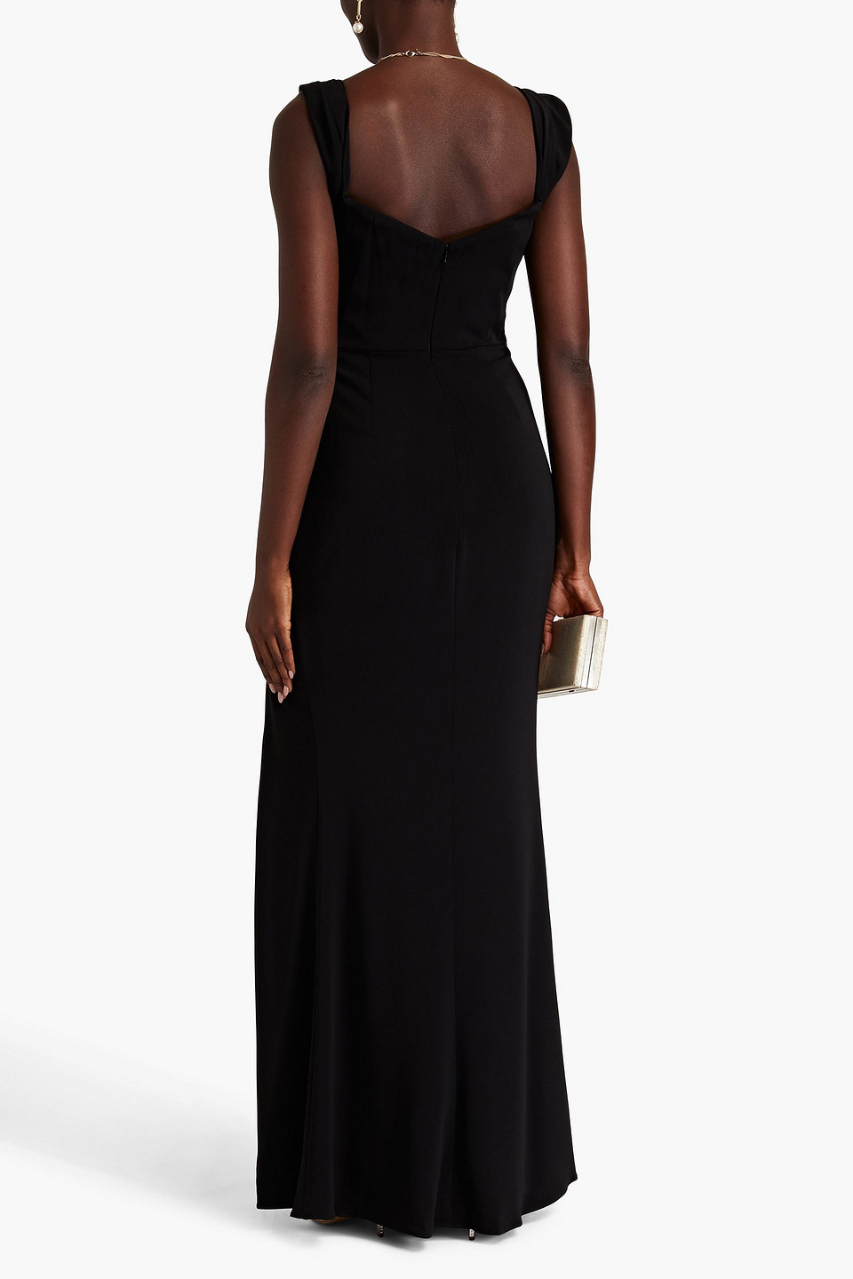 Shop Marchesa Notte Appliquéd Draped Crepe Gown In Black