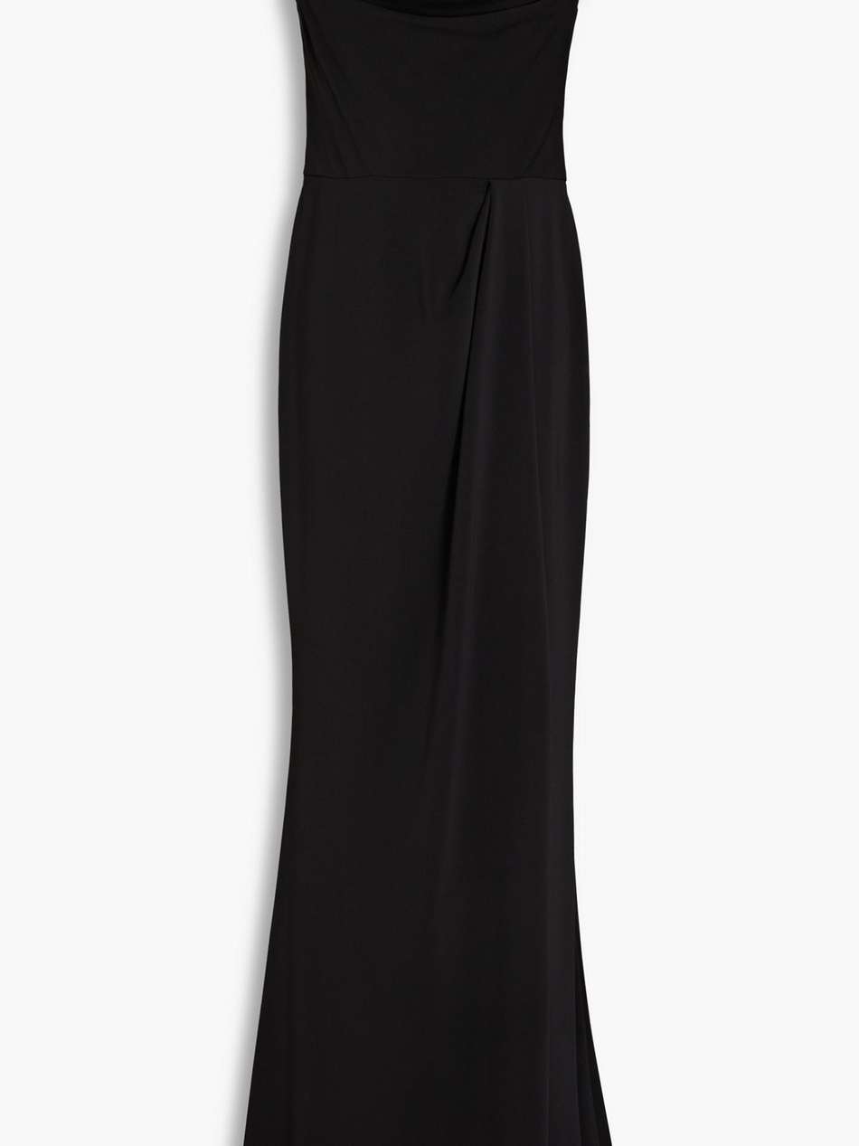appliquéd draped crepe gown