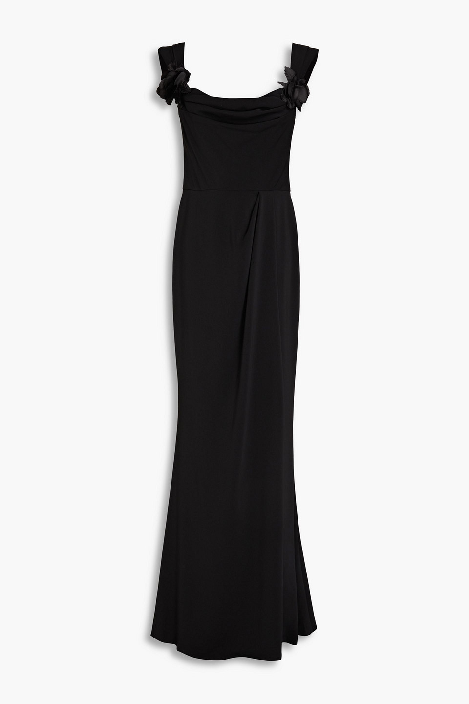 Marchesa Notte Appliquéd Draped Crepe Gown In Black