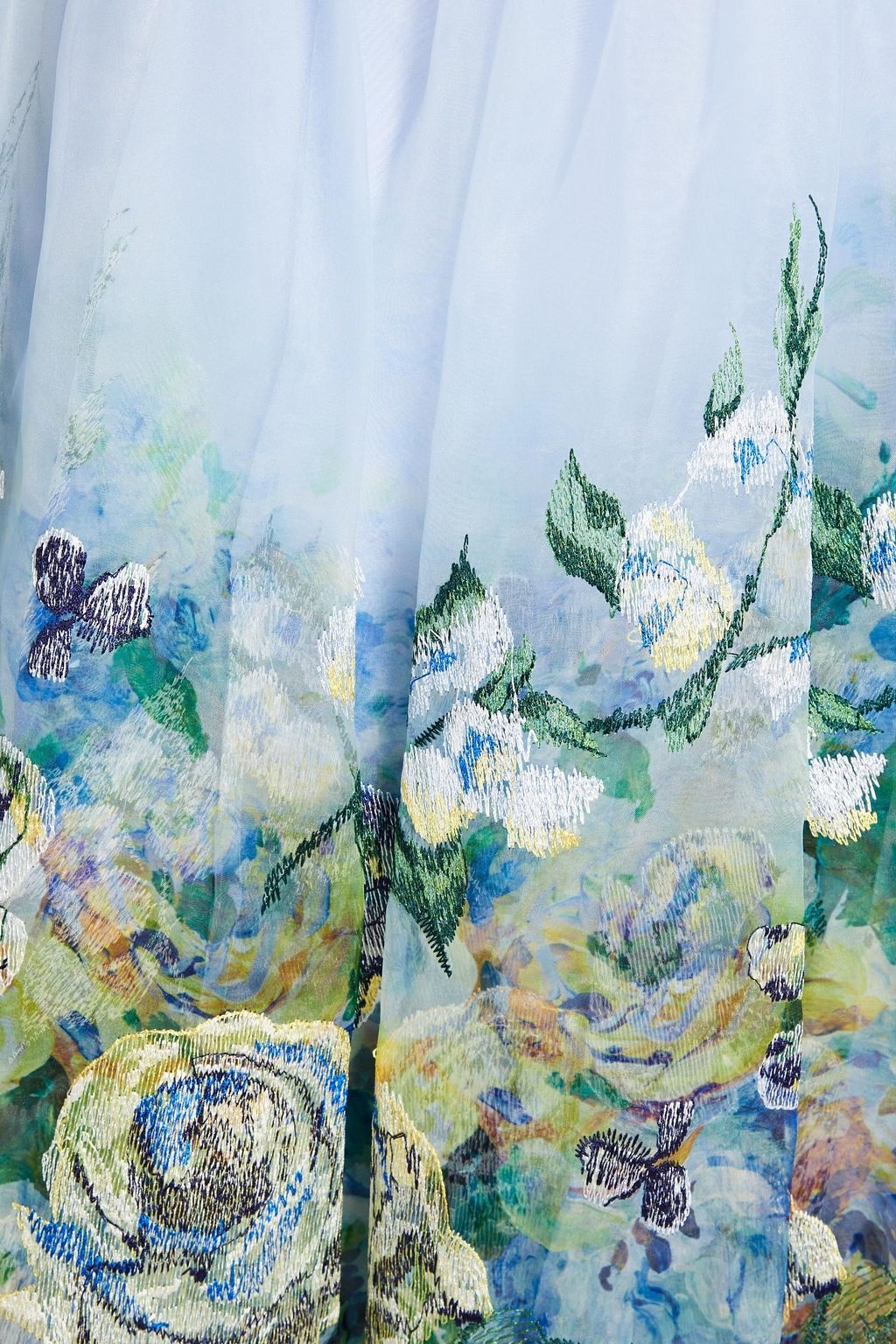 MARCHESA NOTTE Strapless bow-detailed floral-print organza midi dress