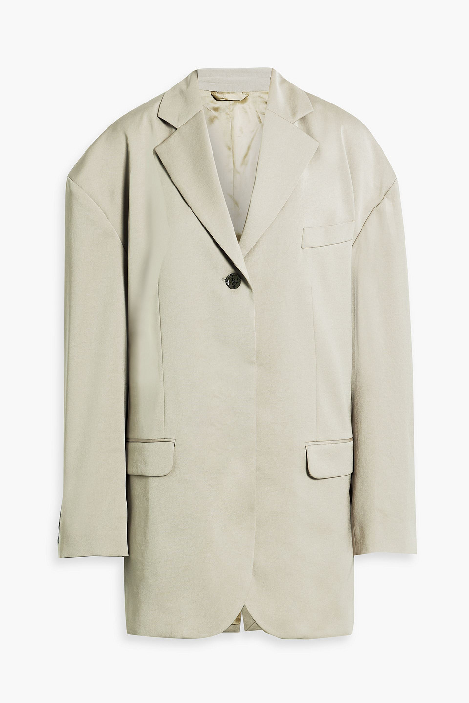 Acne Studios Oversized Belted Satin Blazer In Sage Green