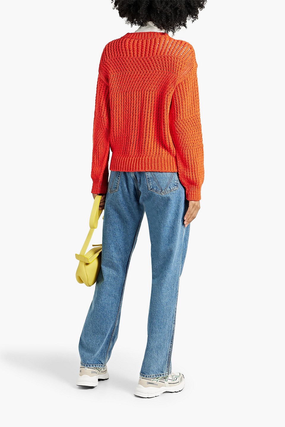 Shop Acne Studios Crocheted Cotton Sweater In Tomato Red