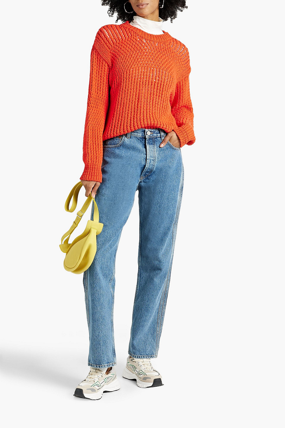 Shop Acne Studios Crocheted Cotton Sweater In Tomato Red