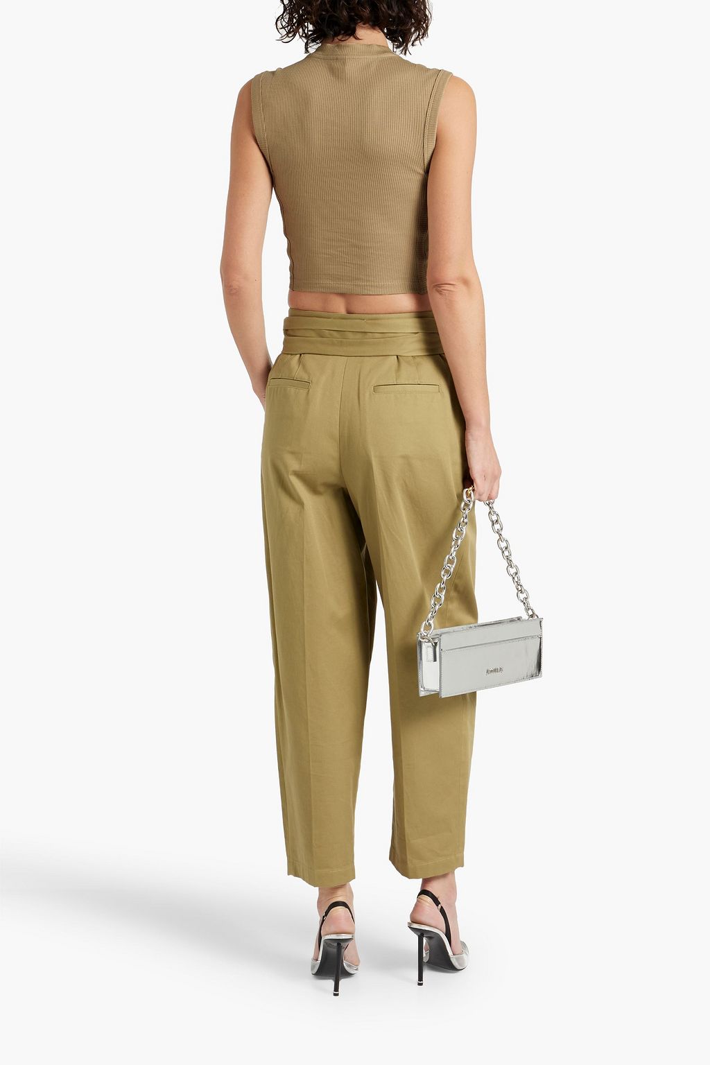 DION LEE Cropped ribbed cotton-blend jersey tank