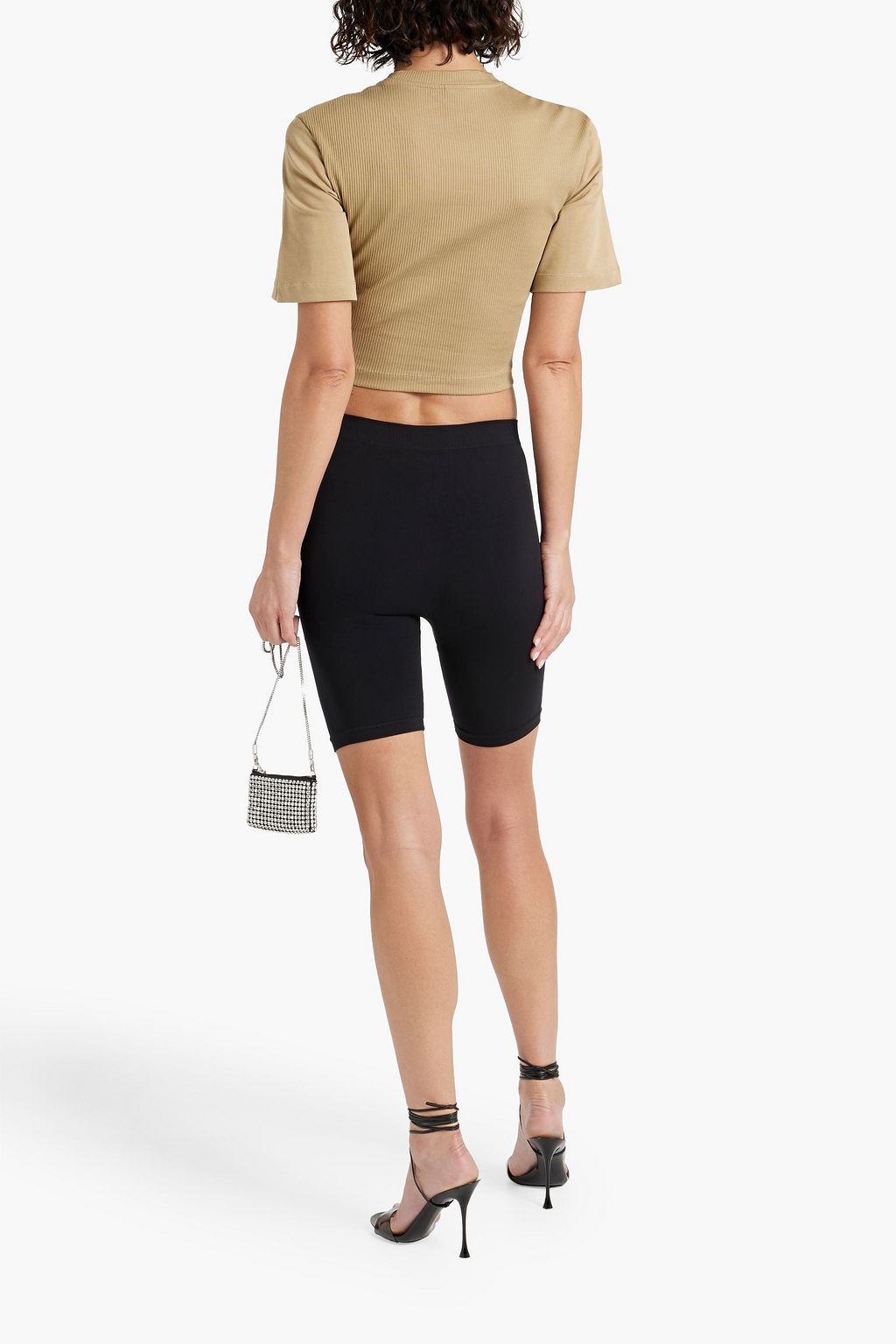 DION LEE تي شيرت قصير من قطن جيرسي مطّاطي مضلّع مع حاشية من نسيج مضلّع