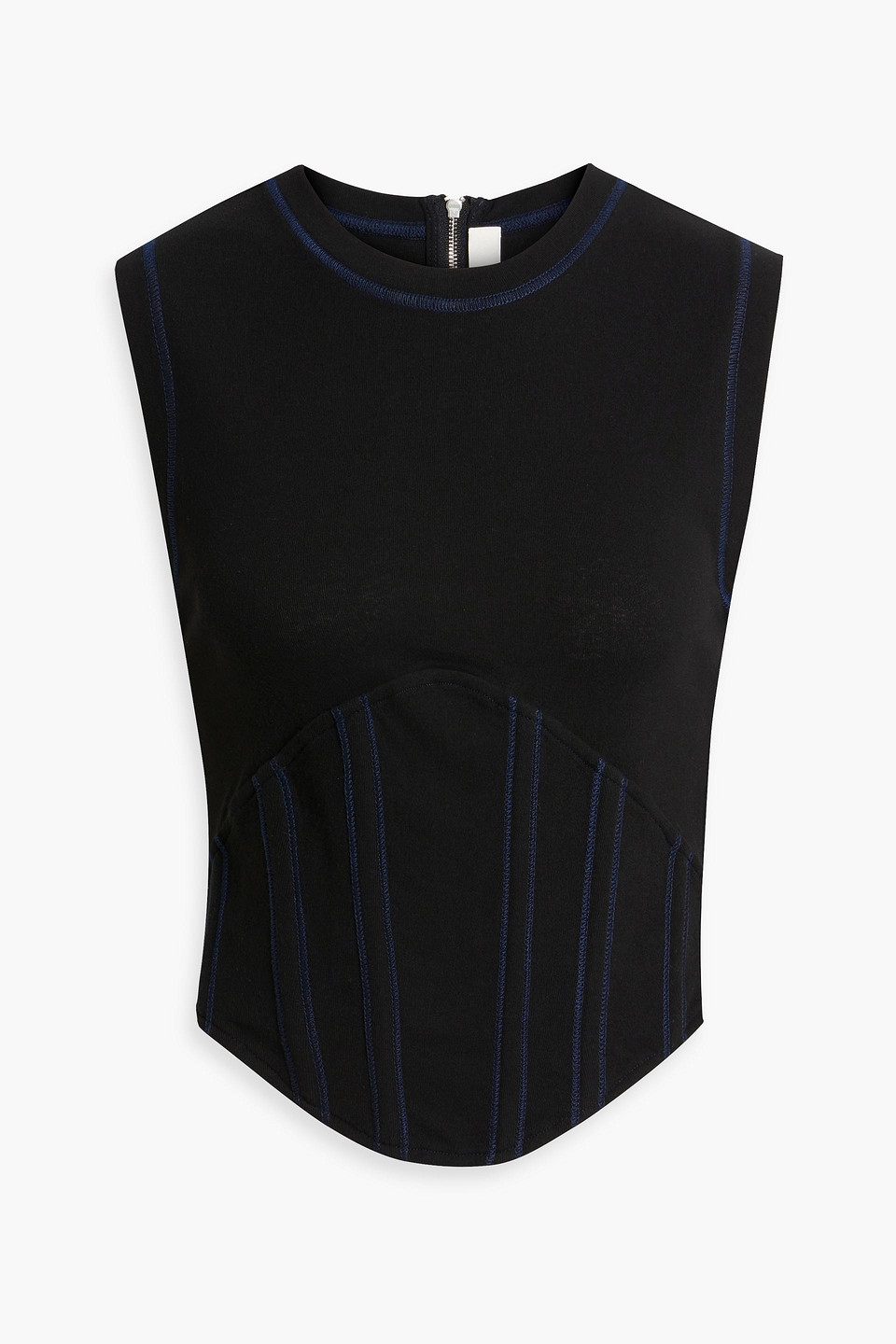 Shop Dion Lee Topstitched Cotton-jersey Tank In Black
