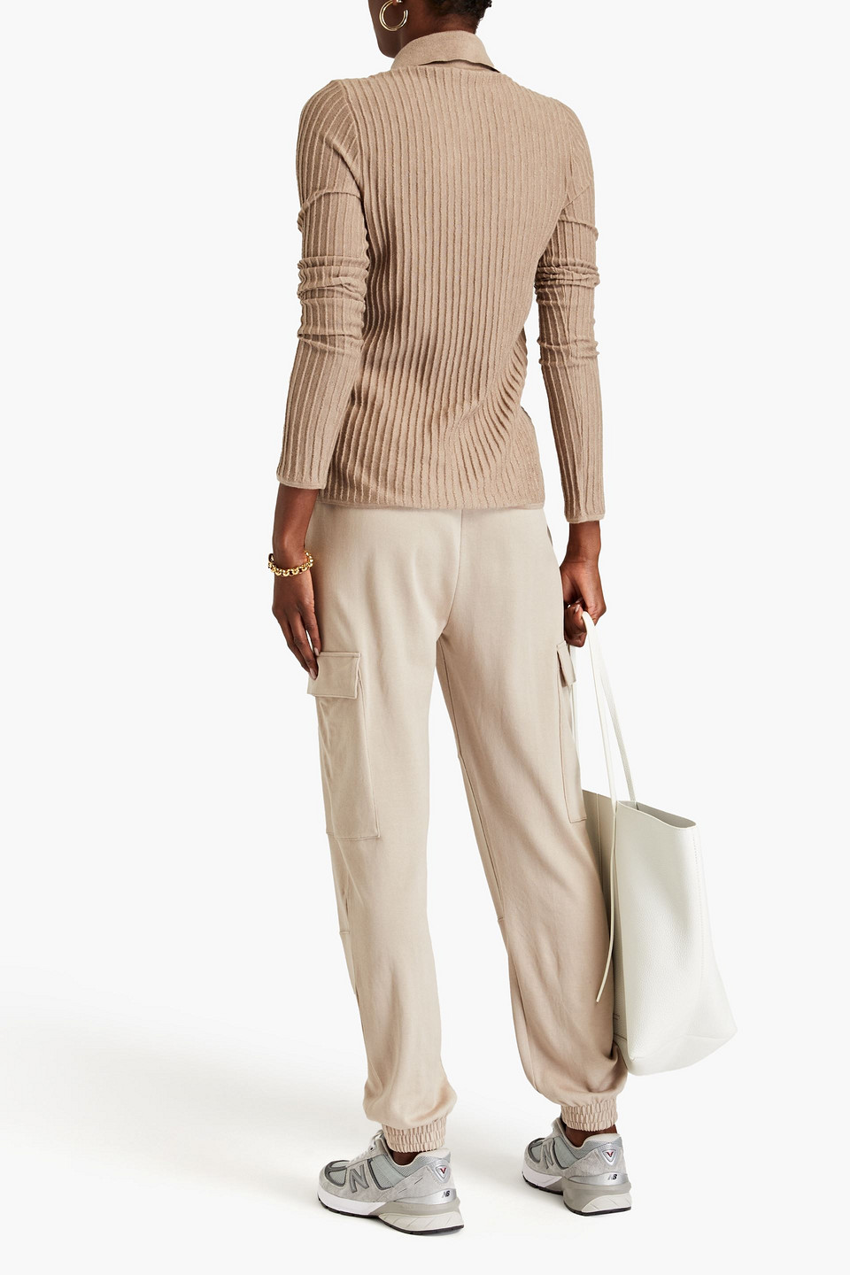 Shop Co Ribbed Cashmere Cardigan In Taupe