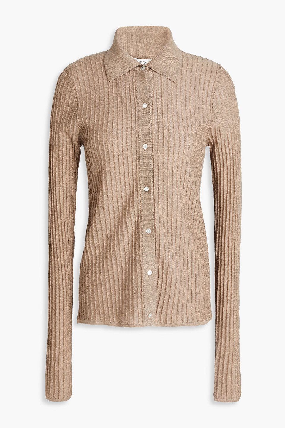 Shop Co Ribbed Cashmere Cardigan In Taupe