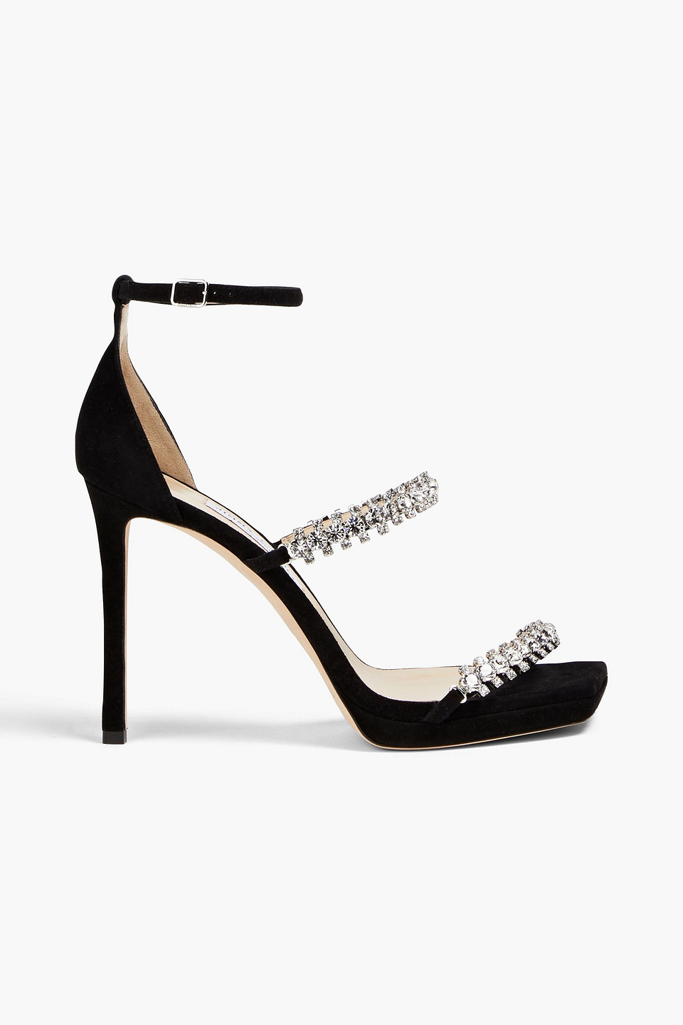 Jimmy Choo Bing 105 Crystal-embellished Suede Platform Sandals In Black