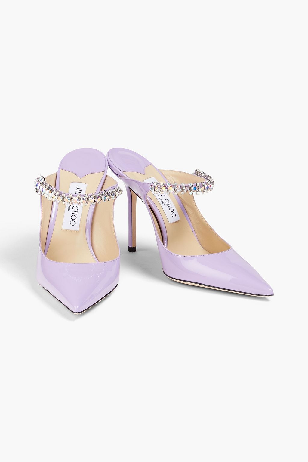 JIMMY CHOO Bing 100 crystal-embellished patent-leather mules