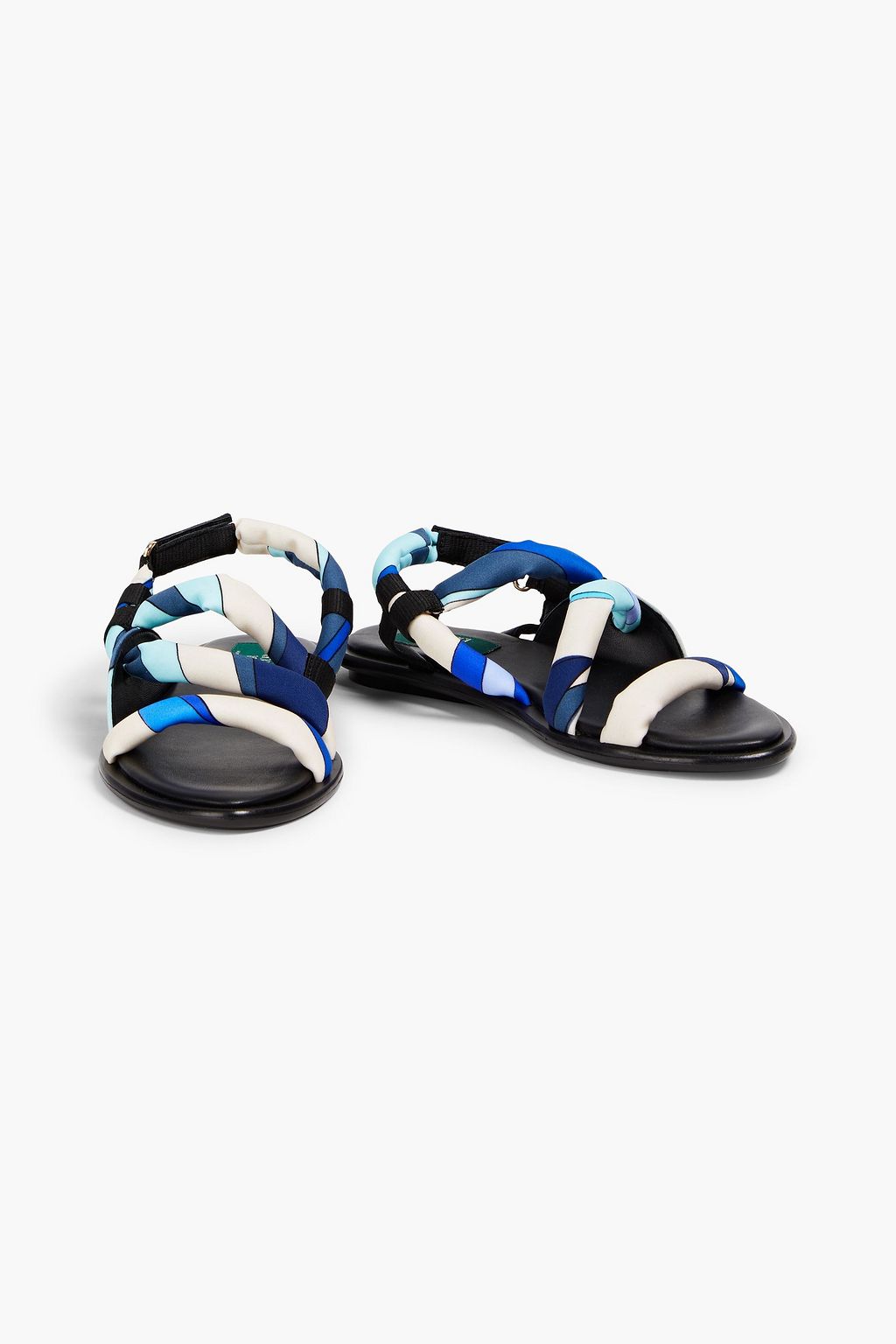 PUCCI صندل من الساتان مزين بطبعات ومزود بحزام خلفي