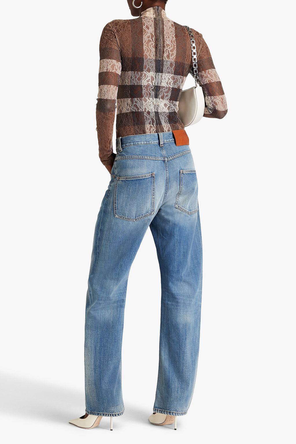 BURBERRY Checked stretch-lace bodysuit