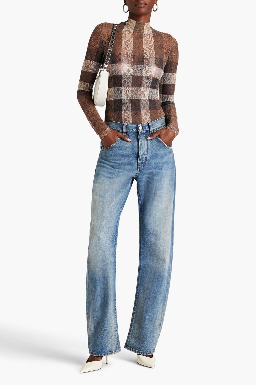 BURBERRY Checked stretch-lace bodysuit