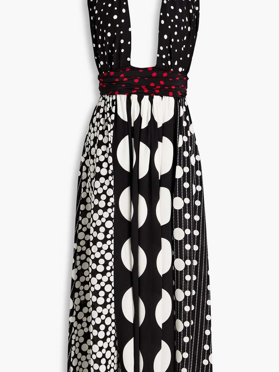 polka-dot silk-blend halterneck midi dress