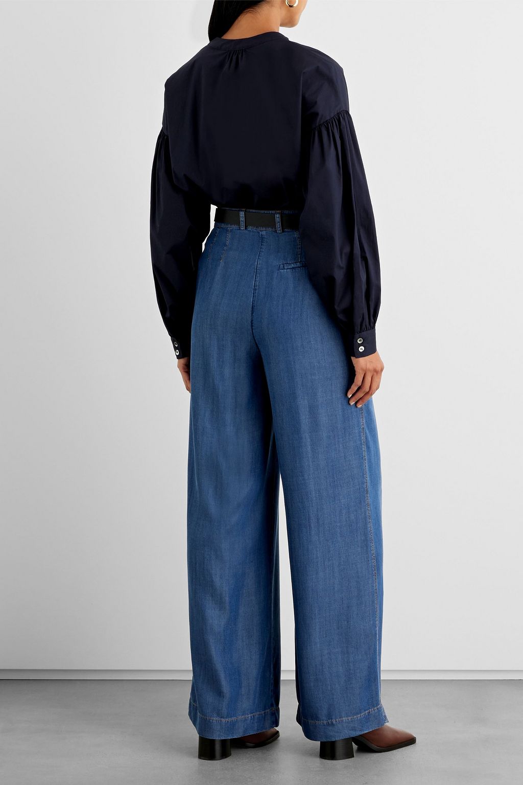 IRIS & INK Amanda pleated Lyocell-chambray wide-leg pants