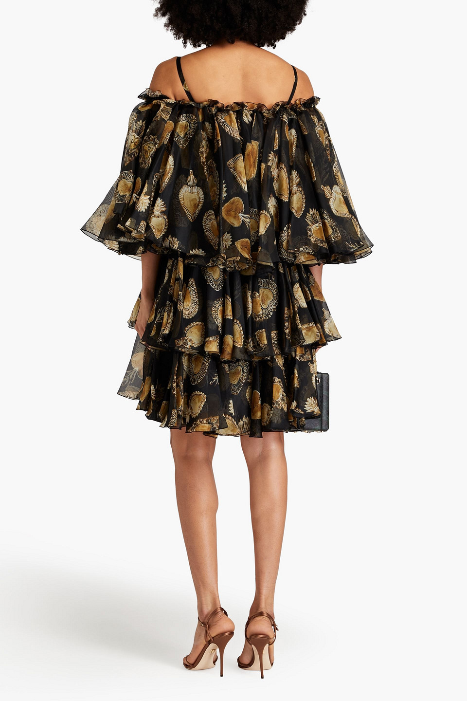Dolce & Gabbana Bedrucktes Minikleid Aus Organza Aus Einer Seidenmischung Mit Cut-outs In Black