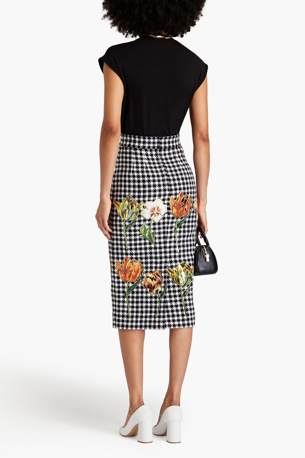 DOLCE&GABBANA Houndstooth metallic tweed midi pencil skirt