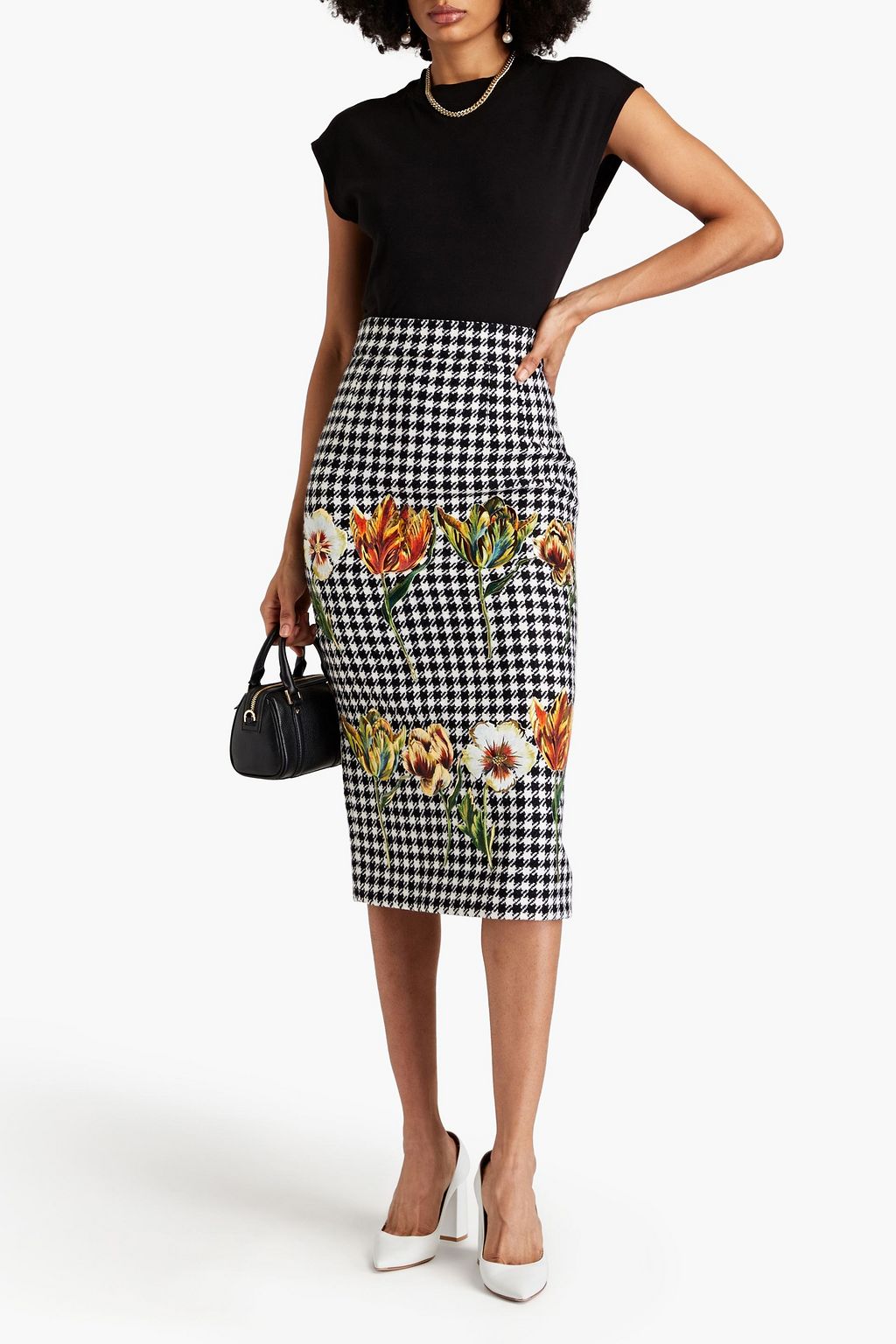 DOLCE&GABBANA Houndstooth metallic tweed midi pencil skirt