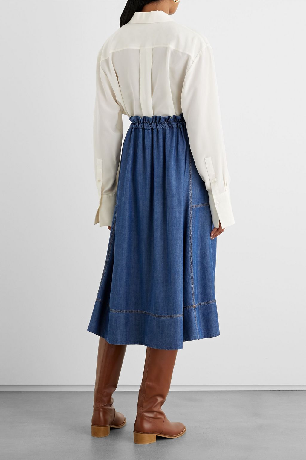 IRIS & INK Livia Lyocell-chambray midi skirt