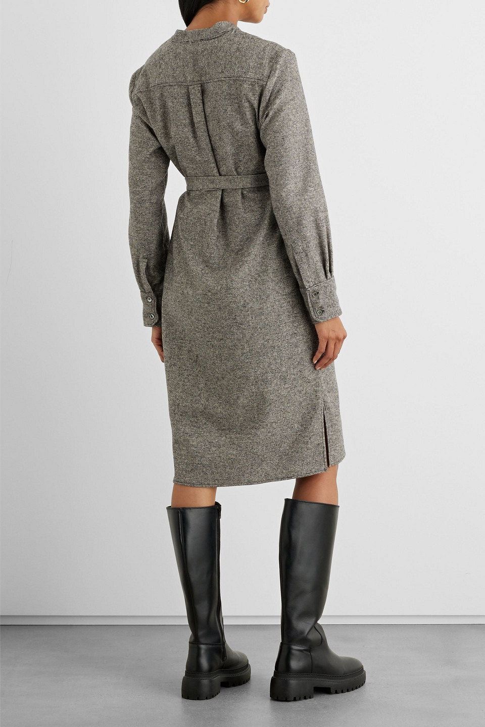 Shop Iris & Ink Isabelle Belted Wool-blend Tweed Shirt Dress In Gray