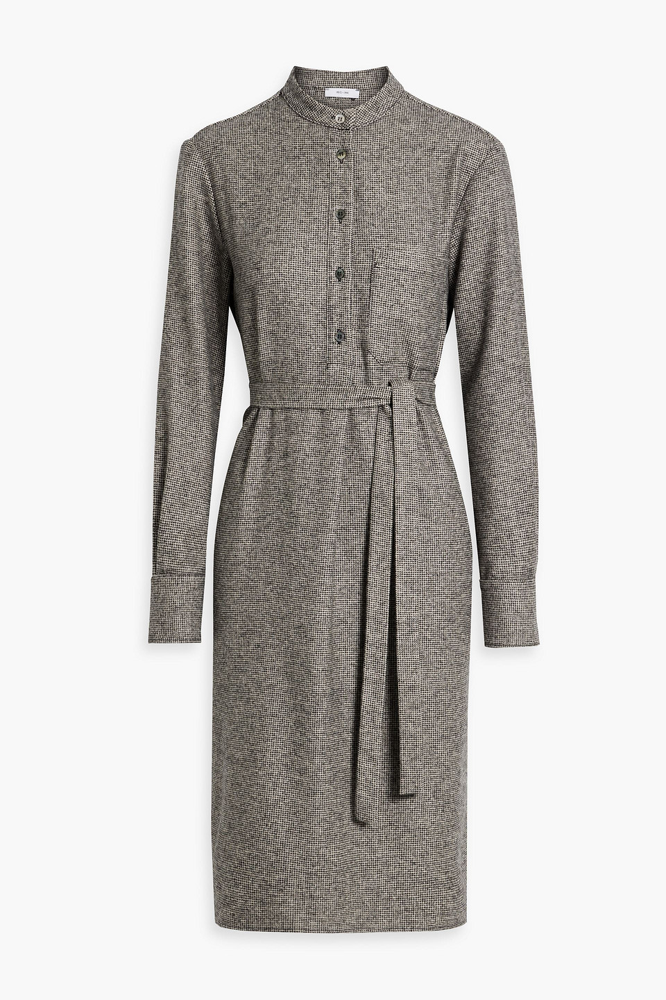 Iris & Ink Isabelle Belted Wool-blend Tweed Shirt Dress In Grey