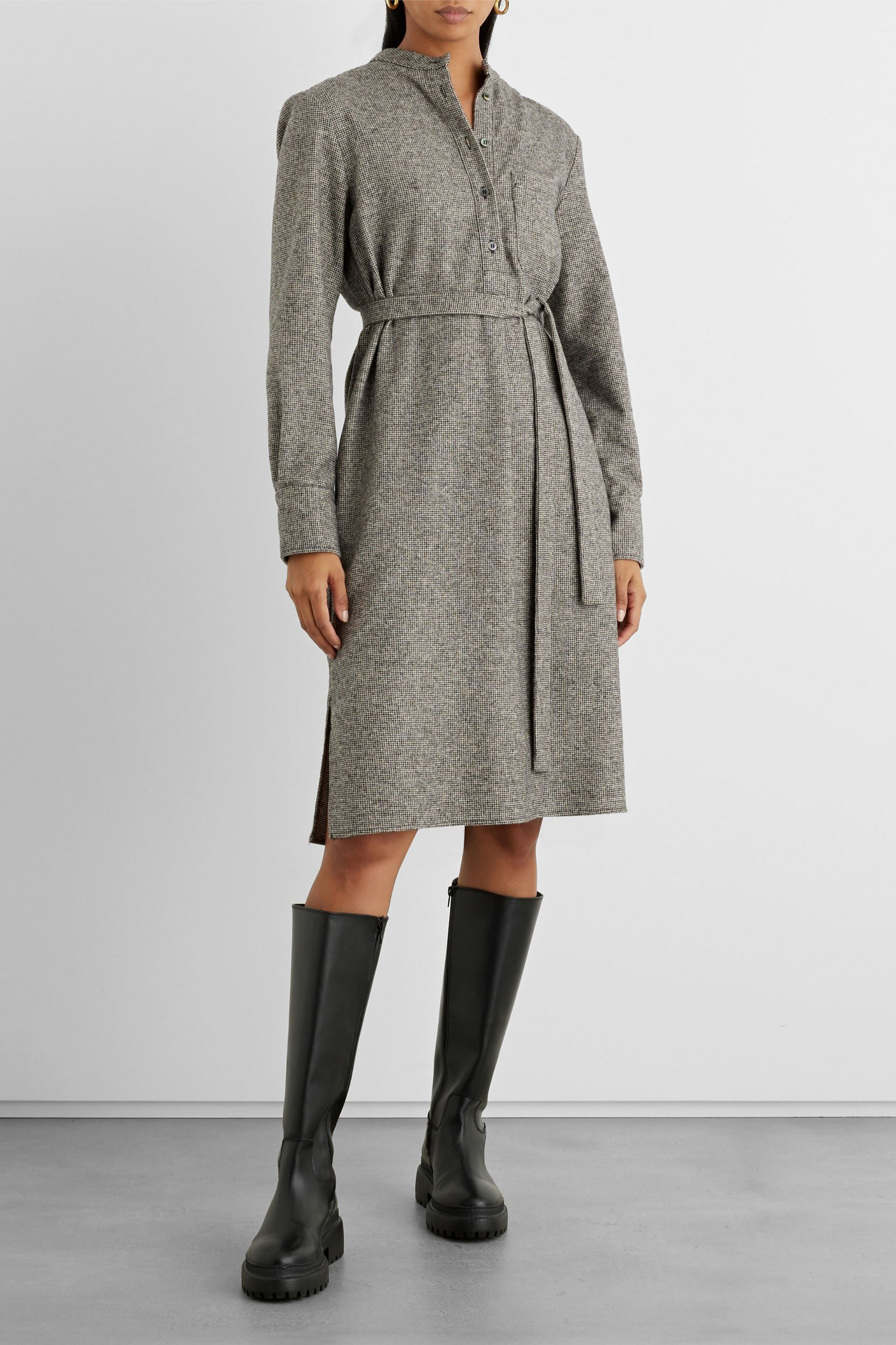IRIS & INK Isabelle belted wool-blend tweed shirt dress