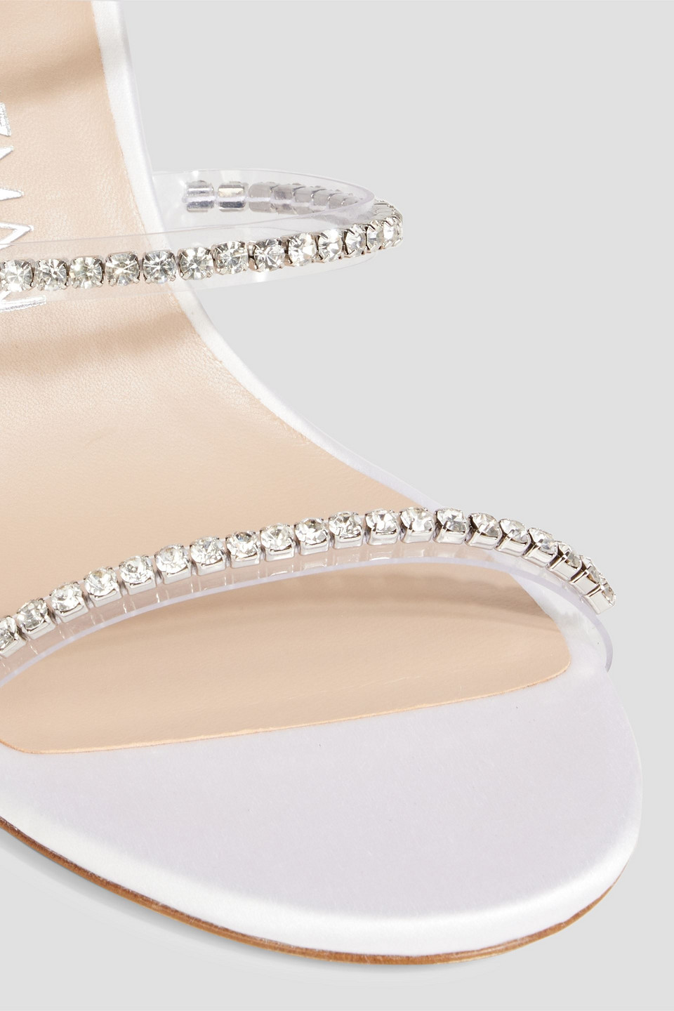STUART WEITZMAN CRYSTAL-EMBELLISHED SATIN AND PVC SANDALS