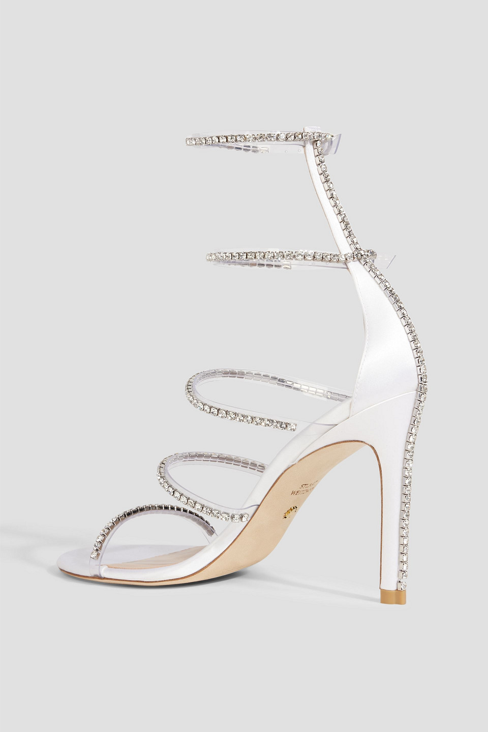 STUART WEITZMAN CRYSTAL-EMBELLISHED SATIN AND PVC SANDALS