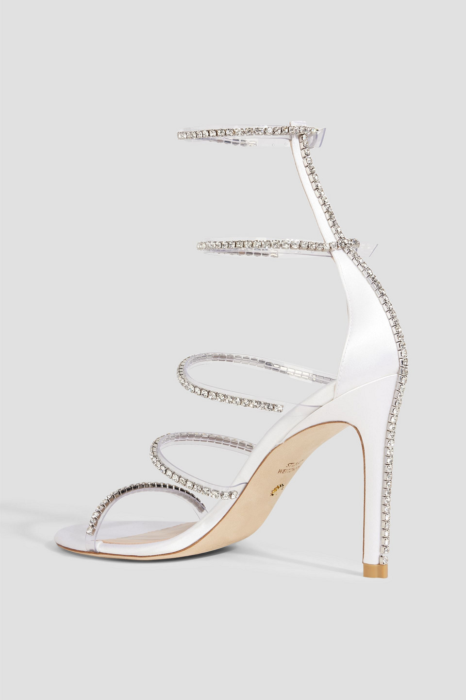 Shop Stuart Weitzman Crystal-embellished Satin And Pvc Sandals In Clear