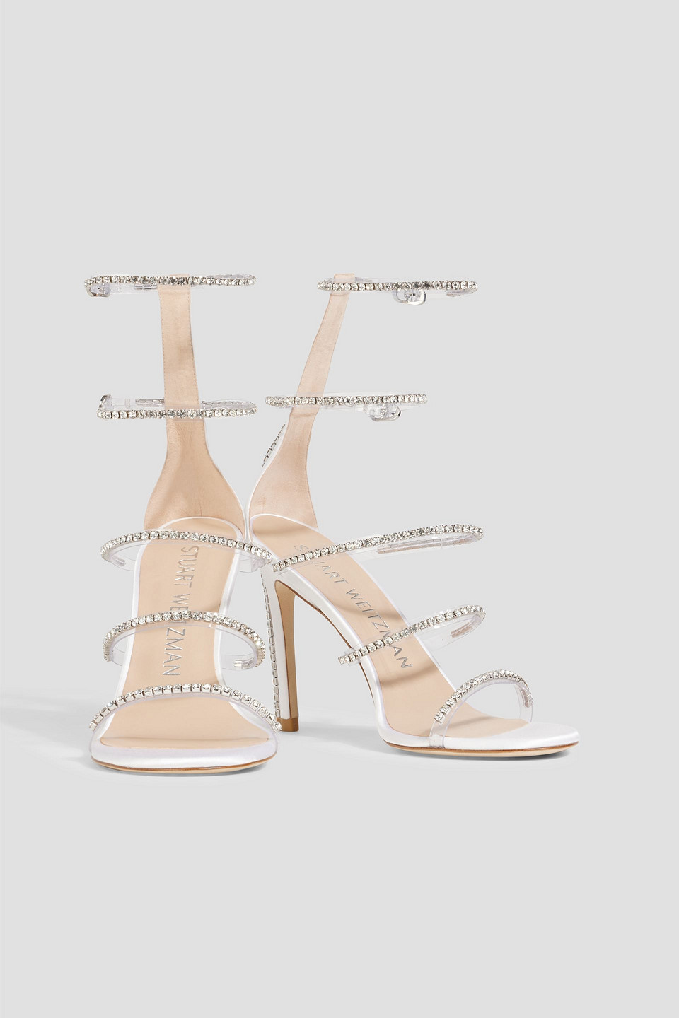 Shop Stuart Weitzman Crystal-embellished Satin And Pvc Sandals In Clear