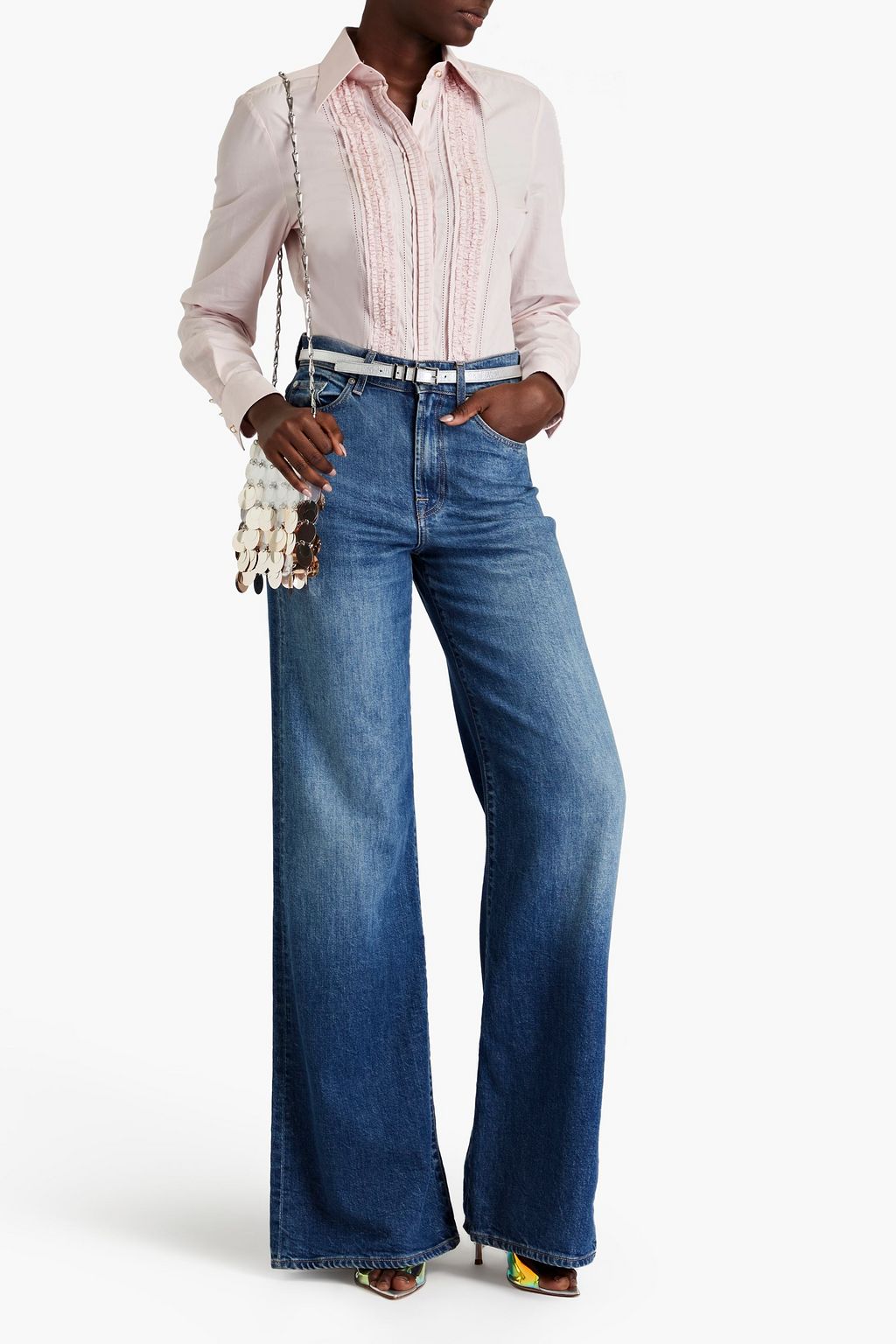 DOLCE&GABBANA Ruffled pointelle-knit cotton-poplin shirt