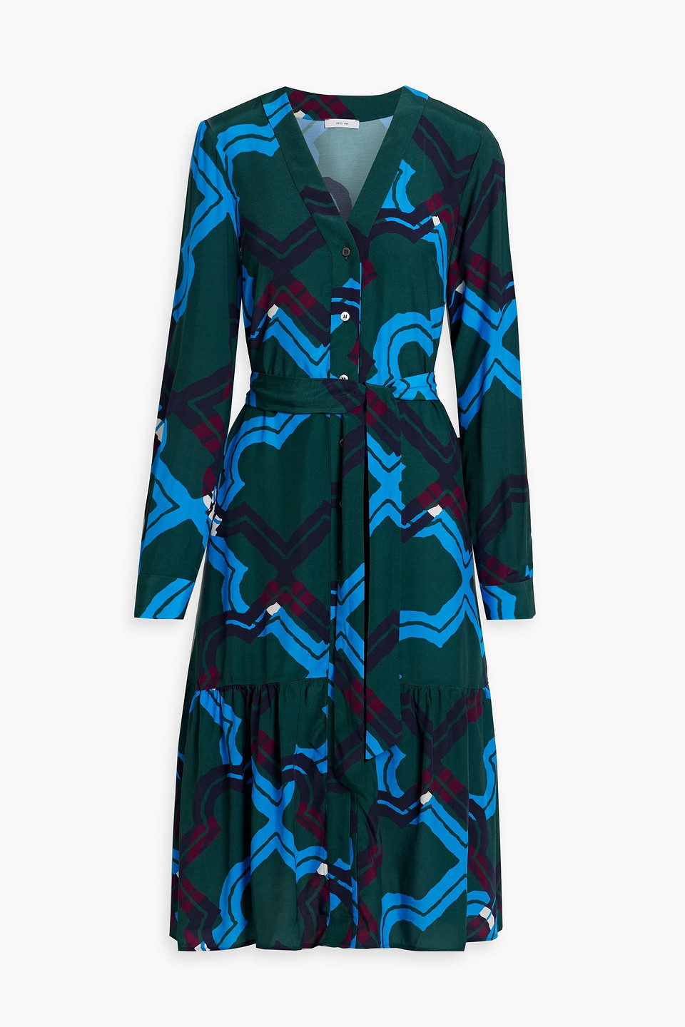 Iris & Ink Ellie Printed Voile Midi Dress In Forest Green