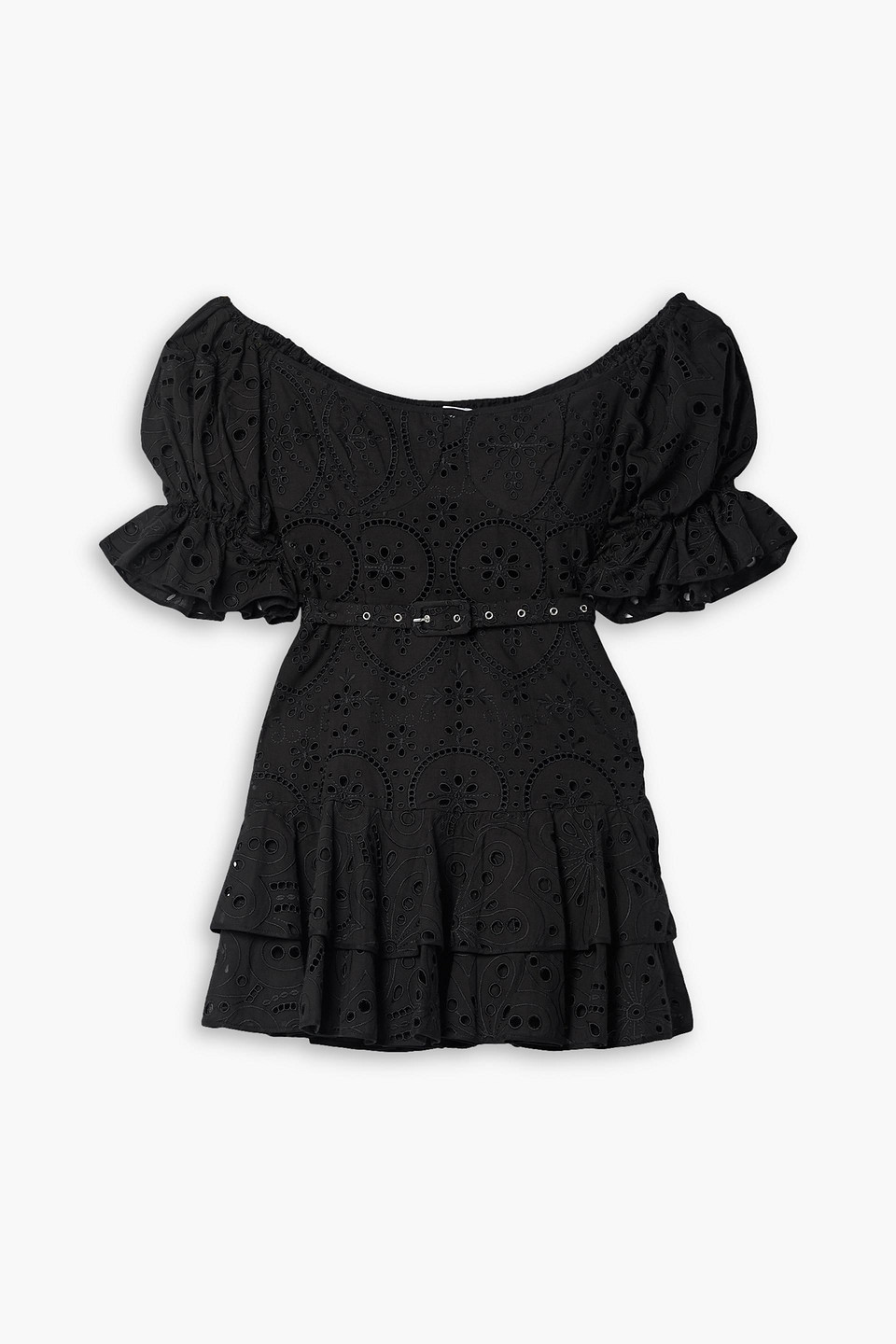 Charo Ruiz Jean Belted Broderie Anglaise Cotton-blend Mini Dress In Black