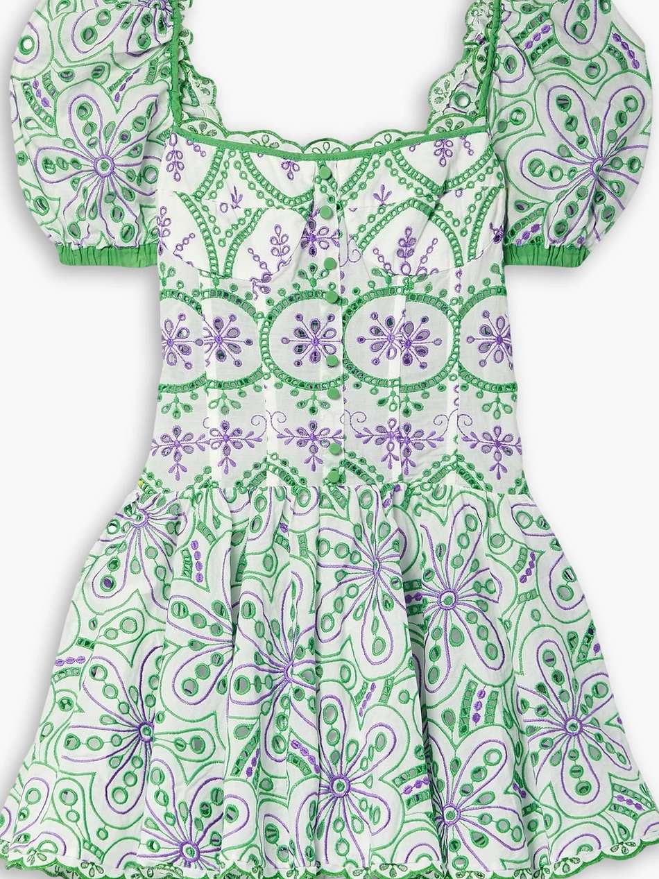 yara pleated broderie anglaise cotton-blend mini dress