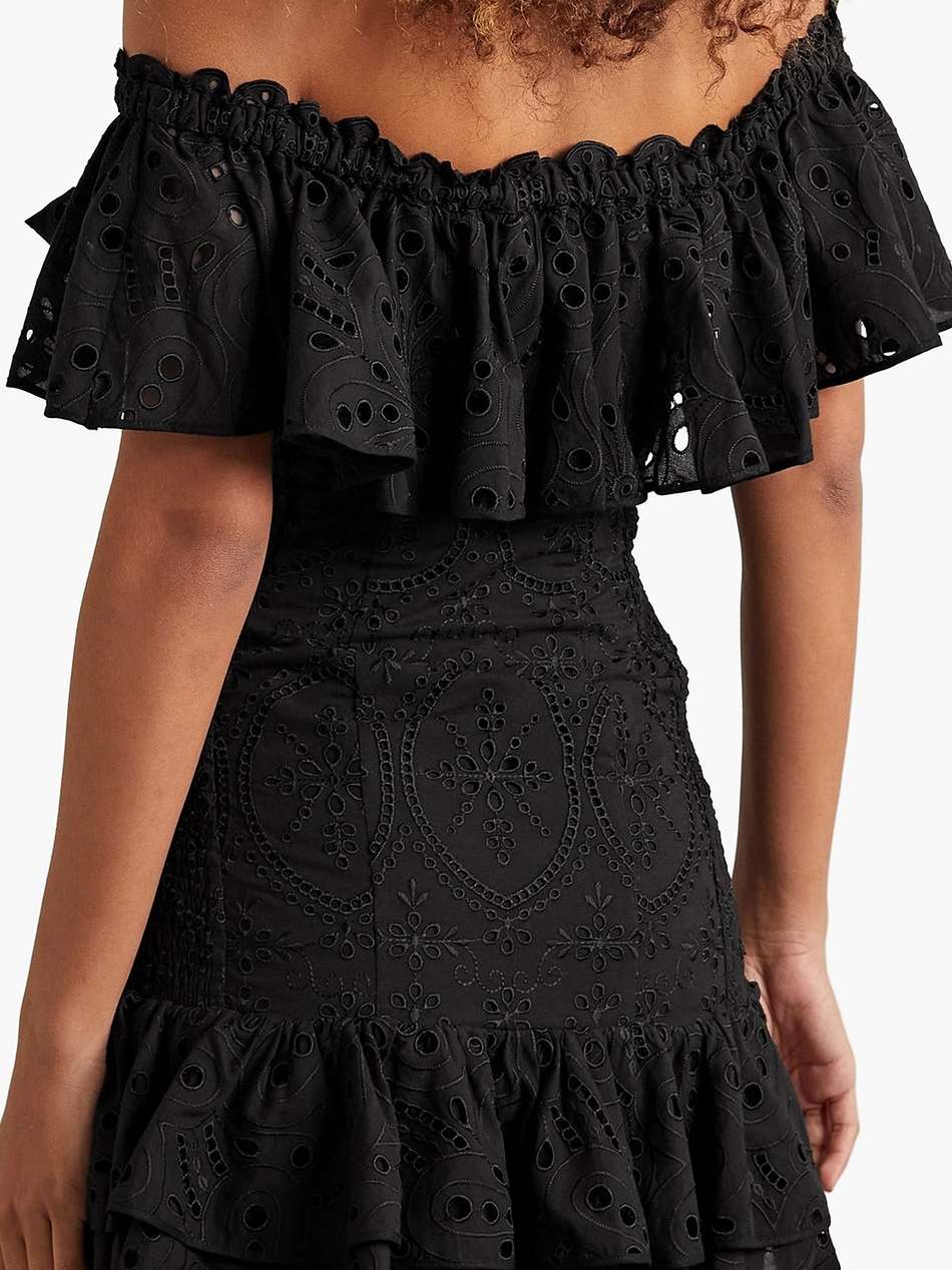 pia off-the-shoulder ruffled broderie anglaise cotton-blend mini dress