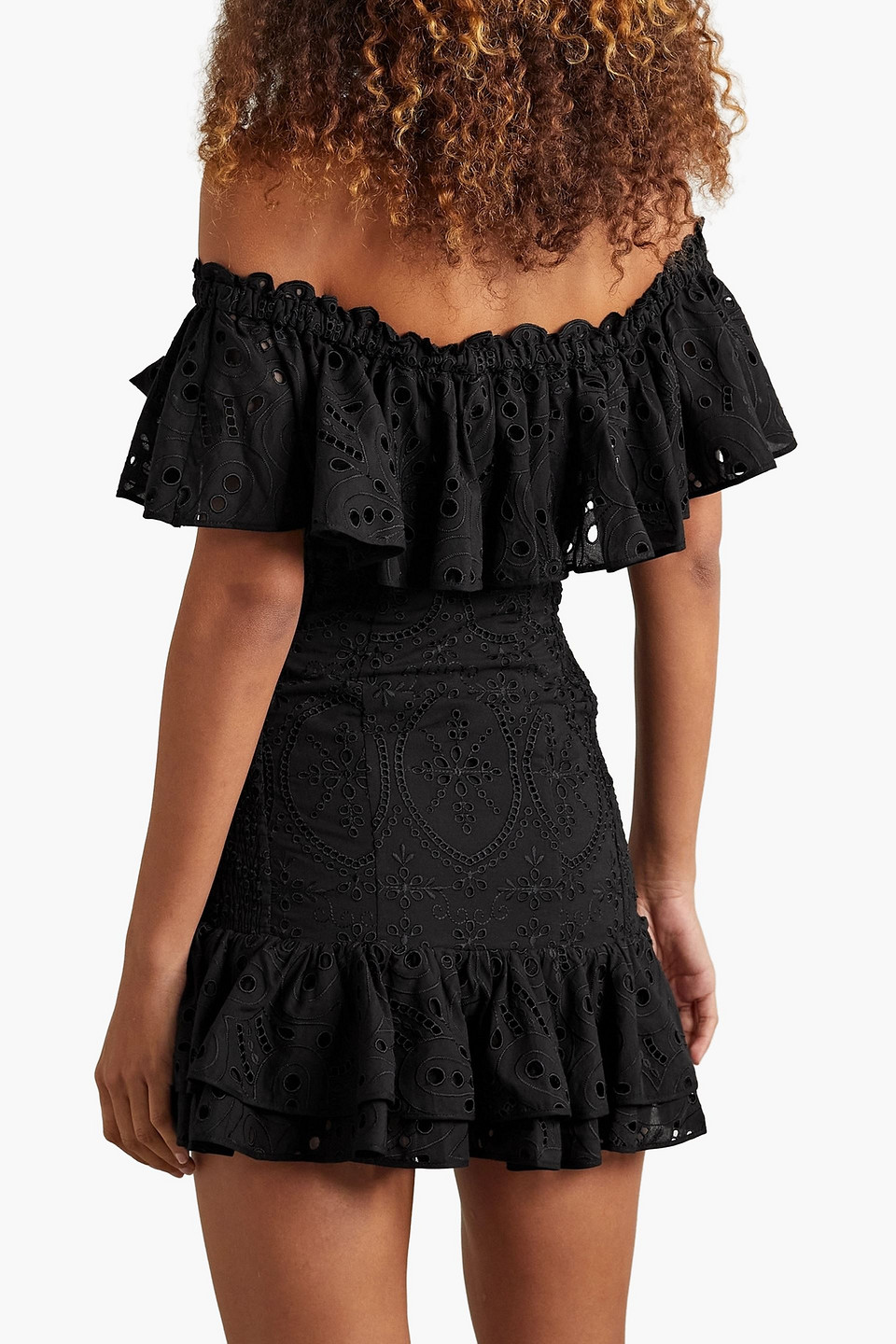 Shop Charo Ruiz Pia Off-the-shoulder Ruffled Broderie Anglaise Cotton-blend Mini Dress In Black