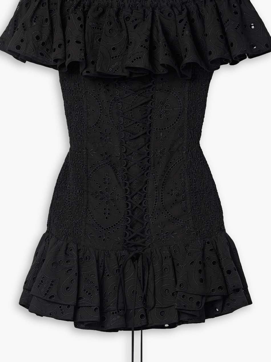 pia off-the-shoulder ruffled broderie anglaise cotton-blend mini dress