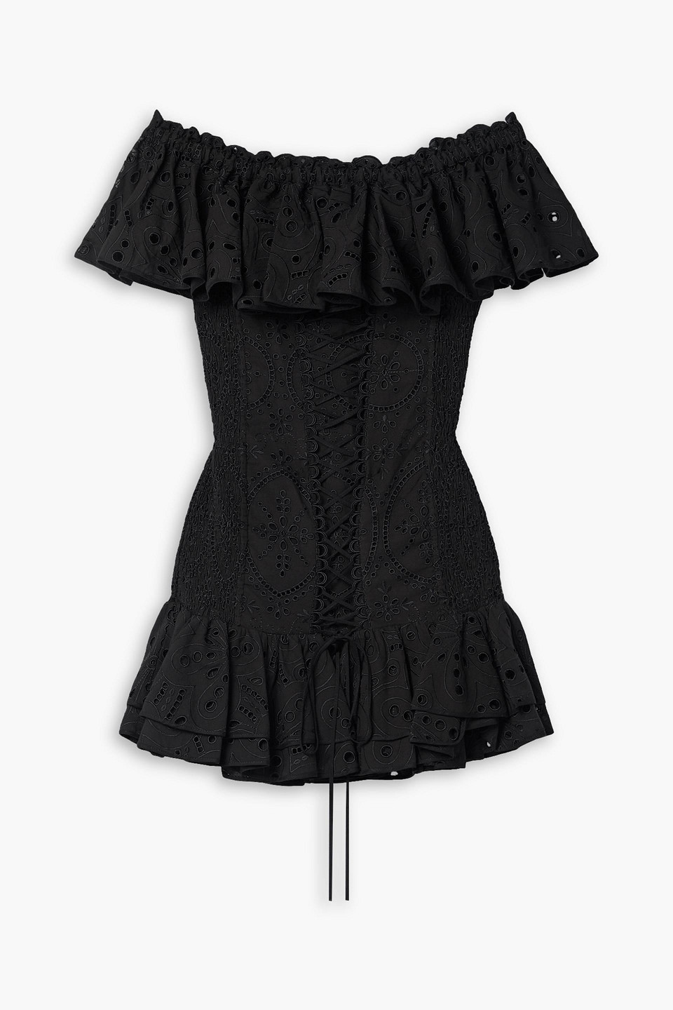 Charo Ruiz Pia Off-the-shoulder Ruffled Broderie Anglaise Cotton Mini Dress In Black