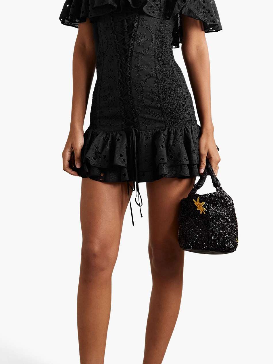 pia off-the-shoulder ruffled broderie anglaise cotton-blend mini dress