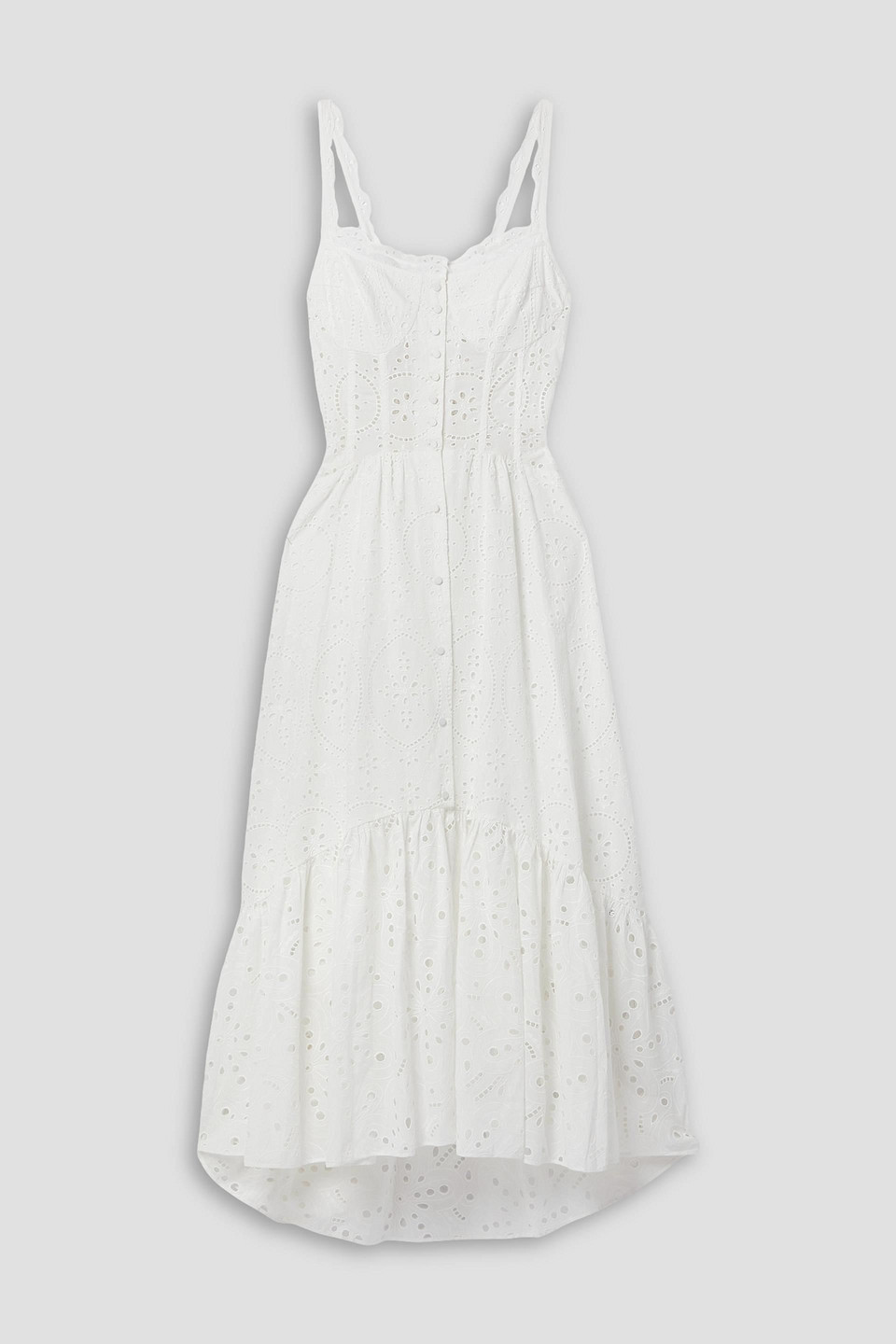 Charo Ruiz Irene Tiered Broderie Anglaise Cotton-blend Maxi Dress In Off-white