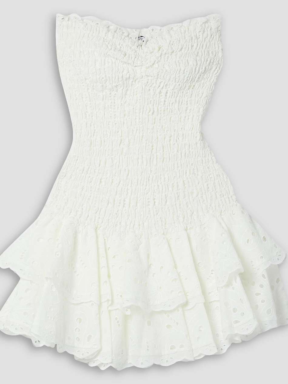 megan strapless broderie anglaise cotton-blend mini dress