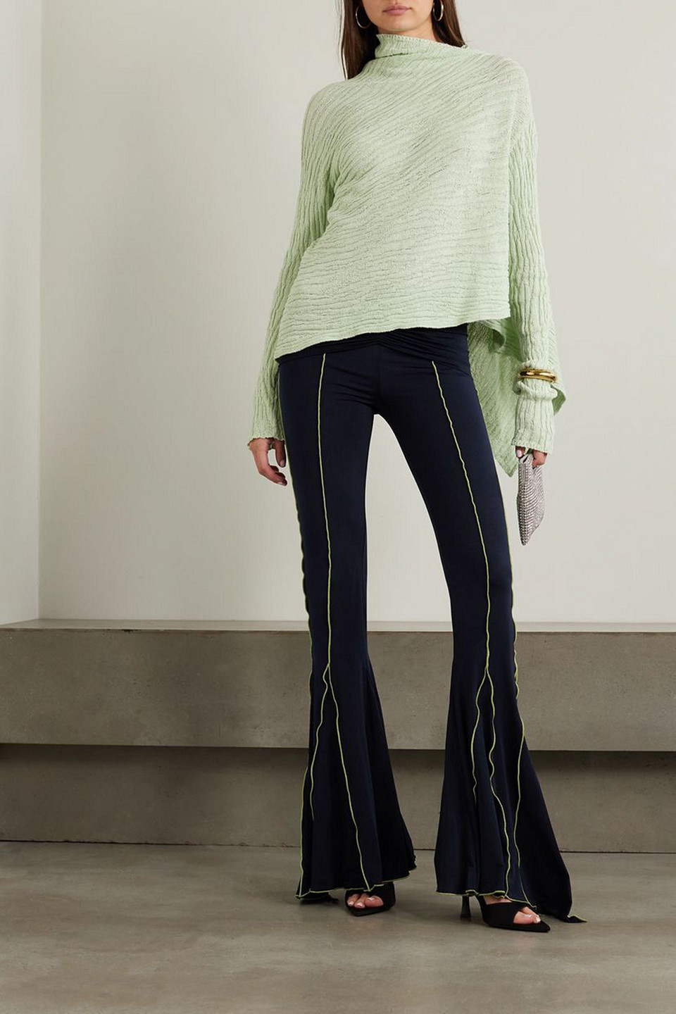 SIEDRES LUSE EMBROIDERED STRETCH-JERSEY FLARED PANTS