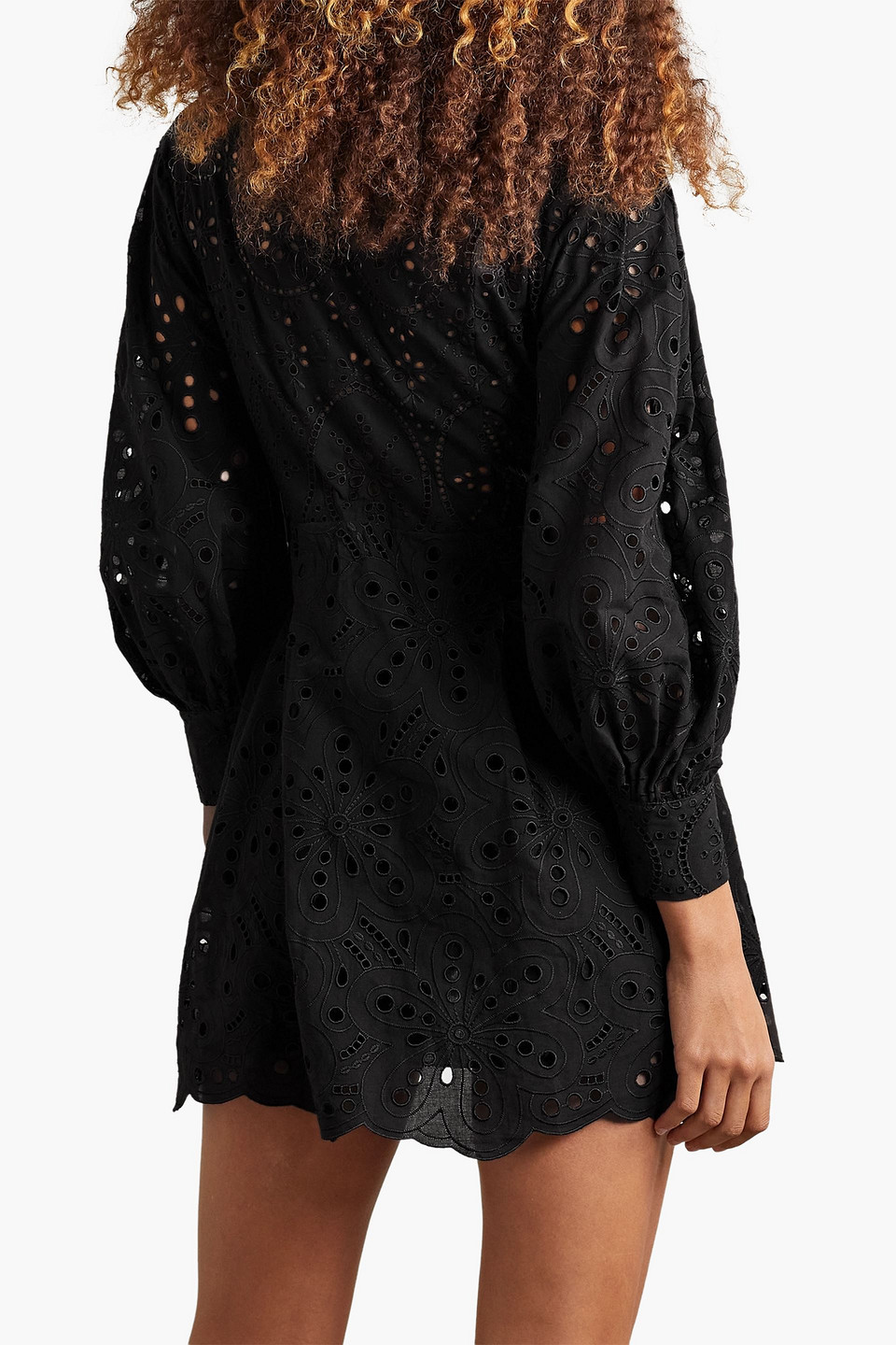 Shop Charo Ruiz Franca Broderie Anglaise Cotton-blend Mini Dress In Black