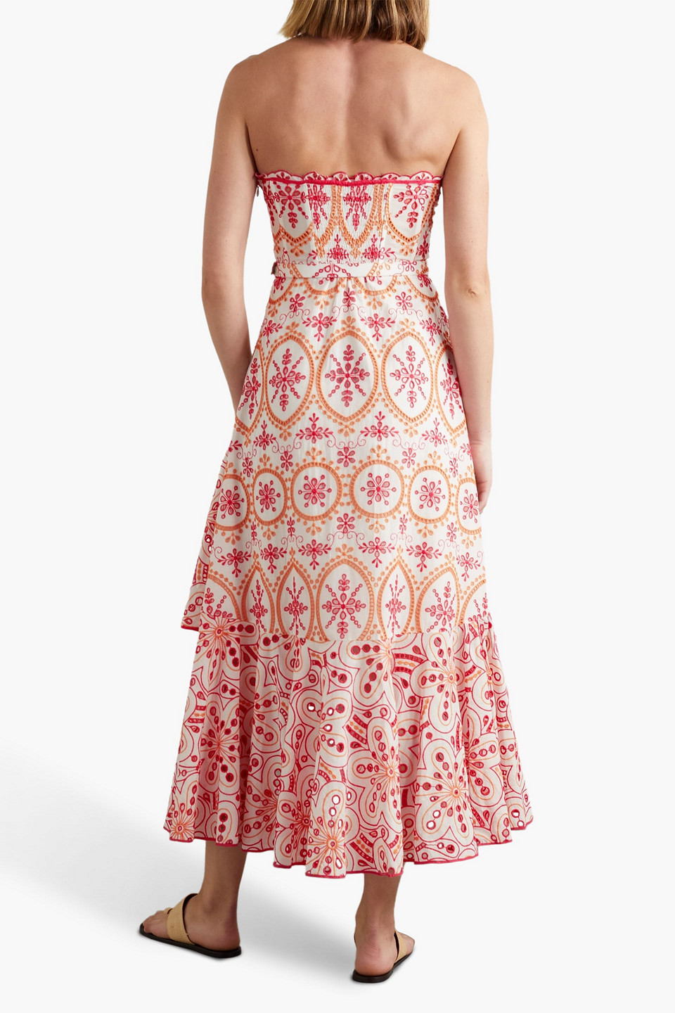 Charo Ruiz Aurora Strapless Ruffled Broderie Anglaise Cotton-blend Midi Dress In Orange