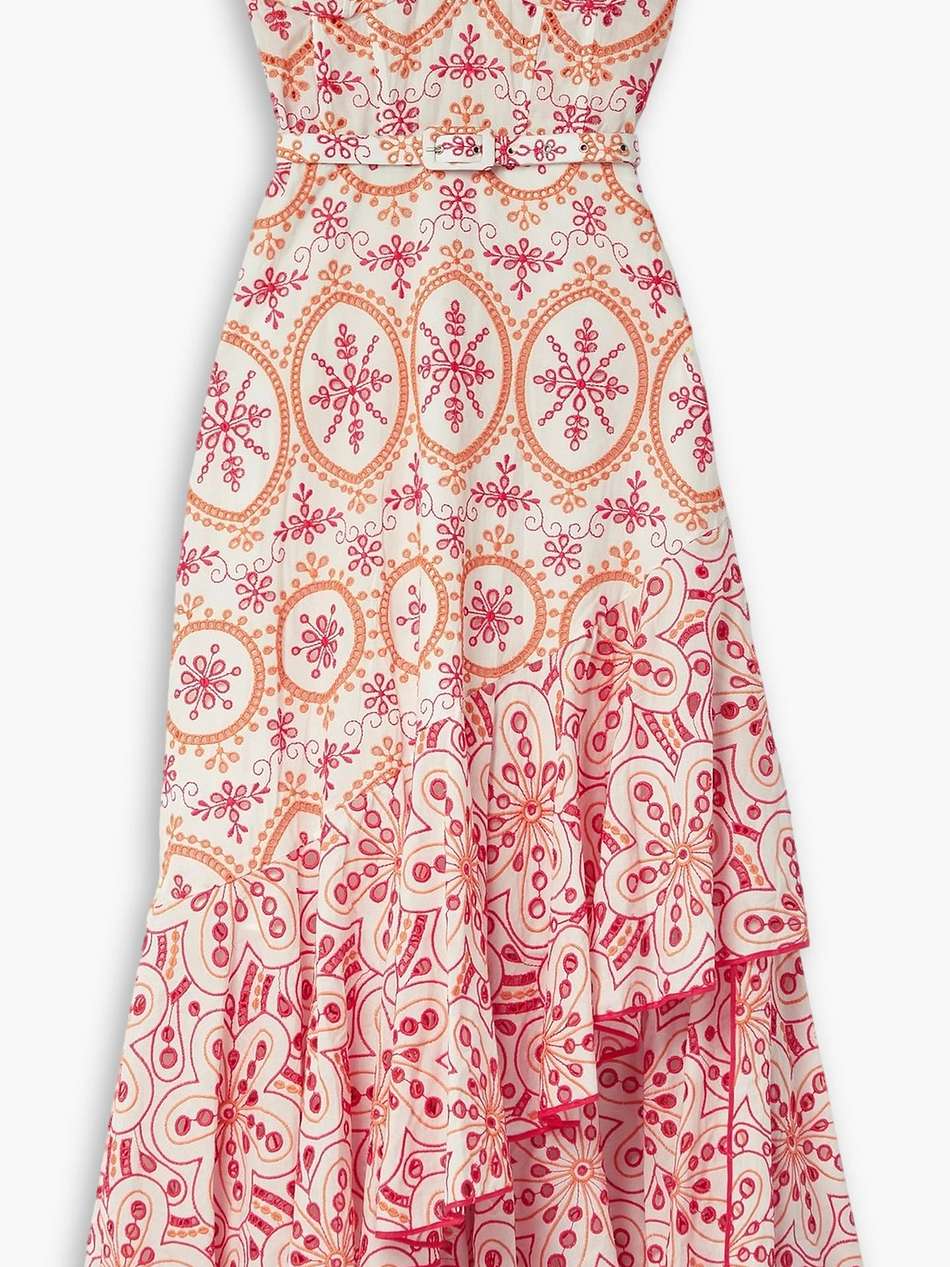 aurora strapless ruffled broderie anglaise cotton-blend midi dress